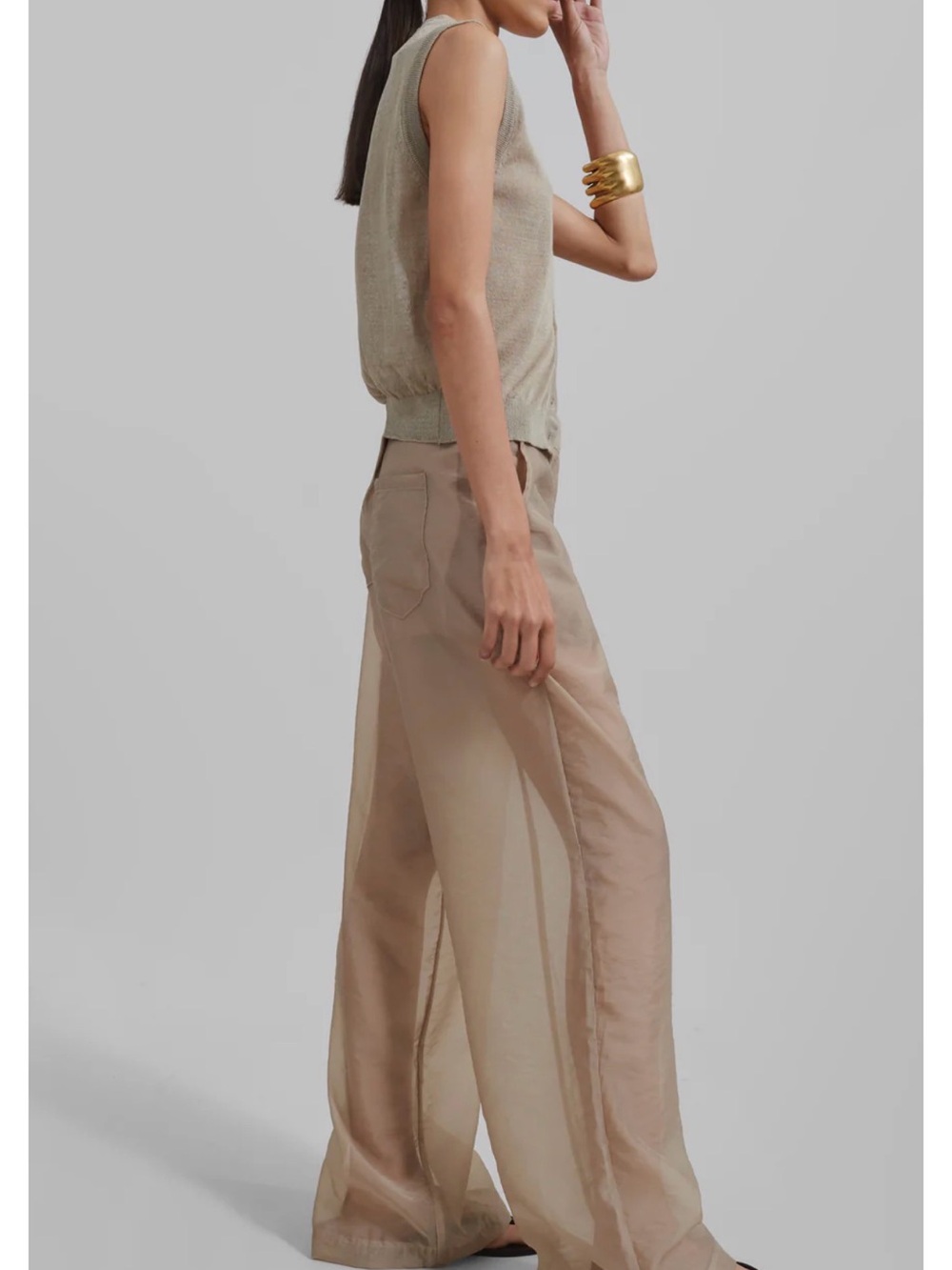 The Frankie Shop Abra Sheer Trousers in Beige, size Small - Picture 6 of 8